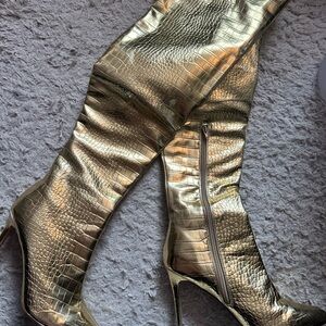 Fashion Nova Shiny Gold Over-the-Knee Boots
